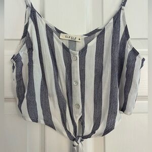 ILLA ILLA Navy and White Striped Tie-Front Blouse